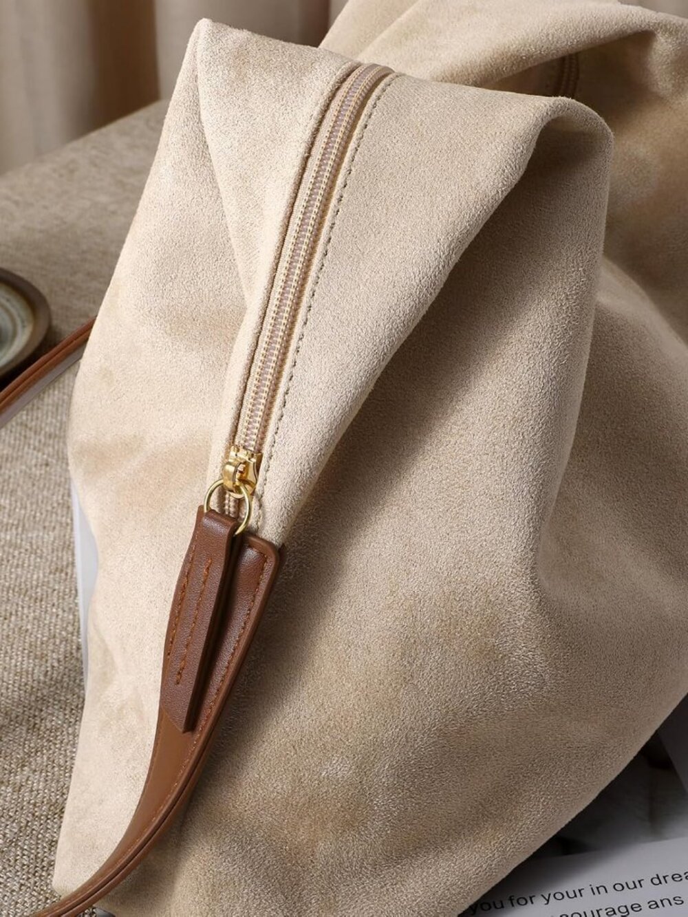Suede Shoulder Bag for Women Suede Purse Boho Bags Slouchy Tote Bag Satchels Tre - Picture 7 of 8